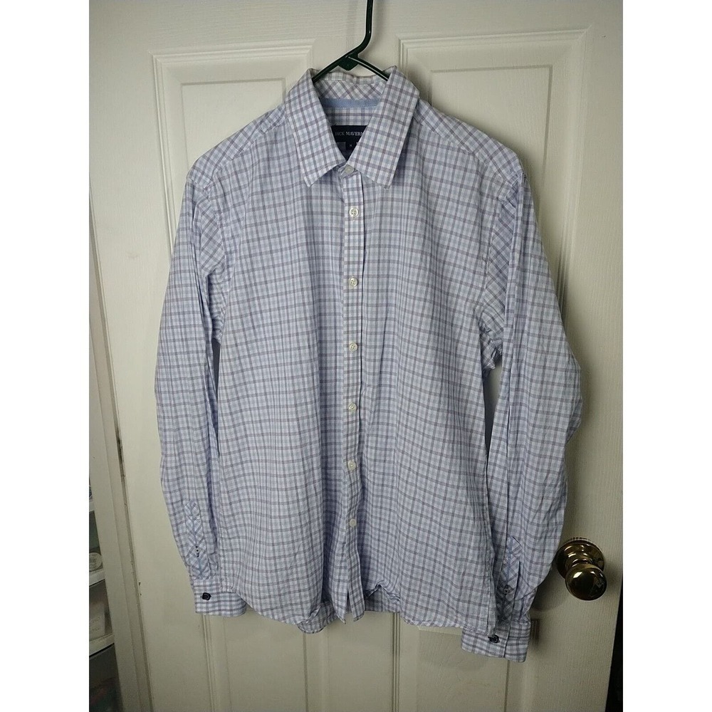 Jack Maverick Collared Purple Blue Gingham Long Sleeve Shirt. Size M